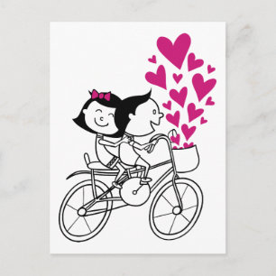 Cute romantic Valentines day couple on bike Holiday Postcard