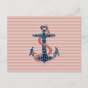 Cute romantic valentines hearts anchor holiday postcard