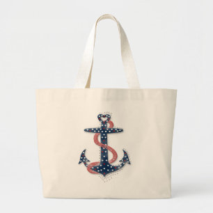 Cute romantic valentines hearts anchor large tote bag
