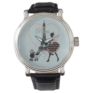 Cute romantic vintage girl silhouette poodle watch