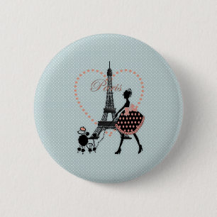 Cute romantic vintage girl silhouette walking 6 cm round badge