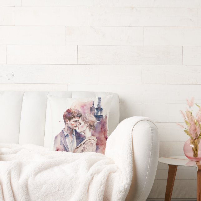 Cute Romantic Watercolor Couples in Paris  Throw P Cushion (Couch)
