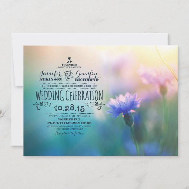 cute romantic wildflowers wedding invitations (Front)