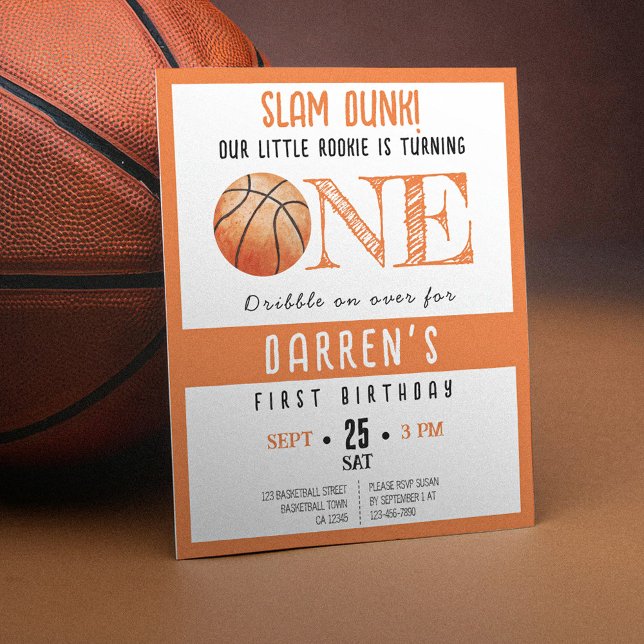 Cute Rookie Basketball Budget 1st Birthday Invite (Creator Uploaded)