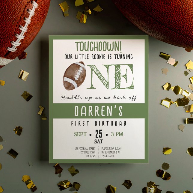 Cute Rookie Football Budget 1st Birthday Invite (Creator Uploaded)