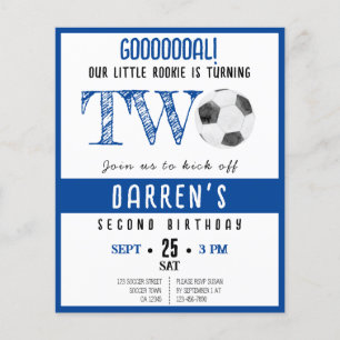 Cute Rookie Soccer Budget 2nd Birthday Invitation
