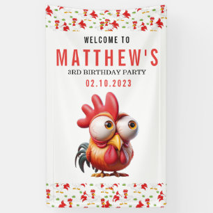 Cute Rooster Caricatures 3rd Birthday Party Banner