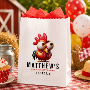 Cute Rooster Caricatures 3rd Birthday Party Favour Bags