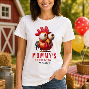 Cute Rooster Caricatures 3rd Birthday Party T-Shirt