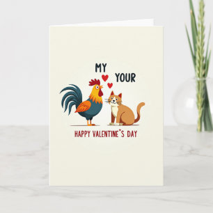 Cute Rooster Cat Valentines Day Card