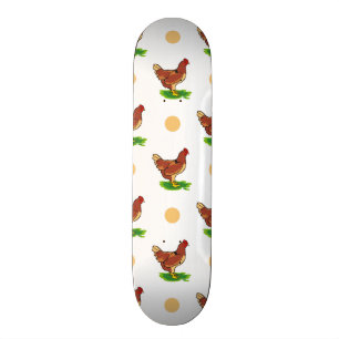 Cute Rooster, Chicken, Tan Polka Dots Skateboard