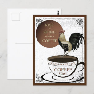 Cute Rooster Coffee Cup Script Postcard