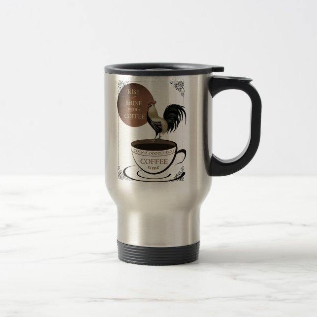 Cute Rooster Coffee Time Travel Mug (Right)