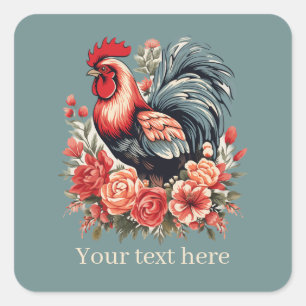 cute rooster lovers add message square sticker