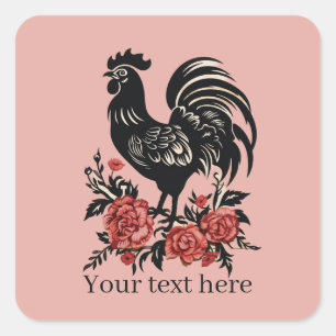 cute rooster lovers add message square sticker