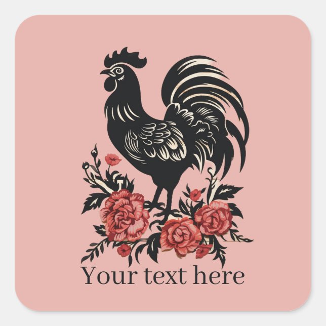 cute rooster lovers add message  square sticker (Front)