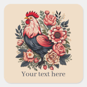 cute rooster lovers add message square sticker