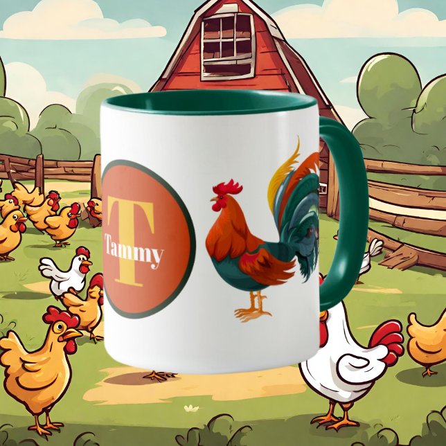 cute rooster lovers add monogram mug (Creator Uploaded)