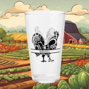 cute rooster lovers add name Glass