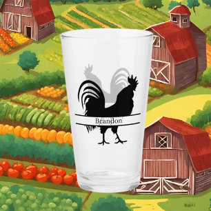 cute rooster lovers add name Glass