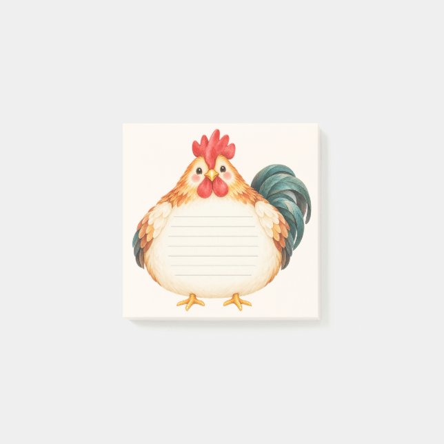 Cute Rooster Watercolor Lined Sticky Notes (Front)