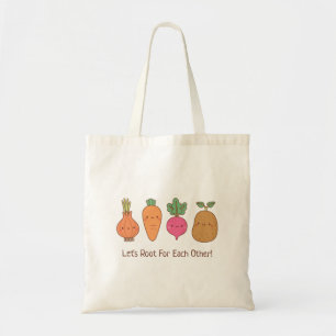 Cute Root For Each Other Vegetables Pun Humour Tote Bag