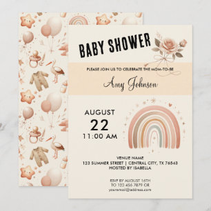 Cute Rose Baby Shower - Rainbow Invitation
