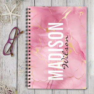 Cute rose blush pink faux glitter marble monogram  notebook