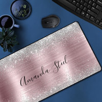 Cute rose blush silver faux glitter