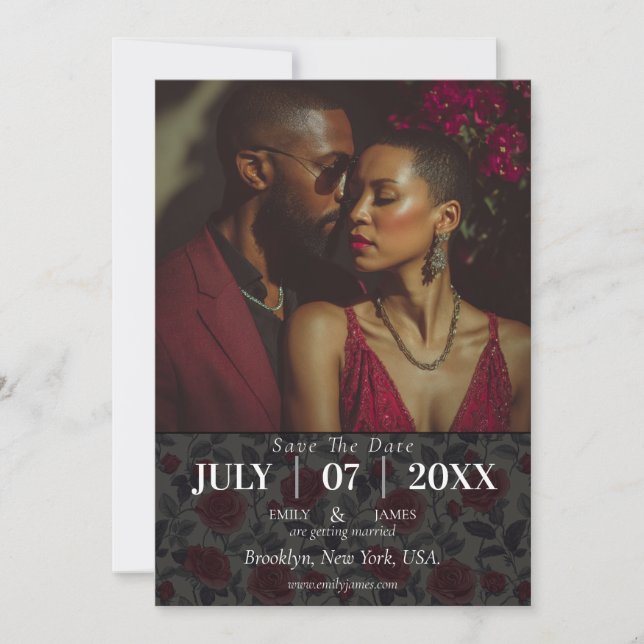 Cute Rose Flower Photo Save The Date Card (Front)