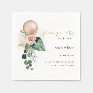 CUTE ROSE GOLD BALLOON FLORA GRAD CONGRATS  NAPKIN