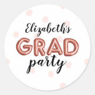 Cute Rose Gold Balloon Letters Grad Party Classic Round Sticker