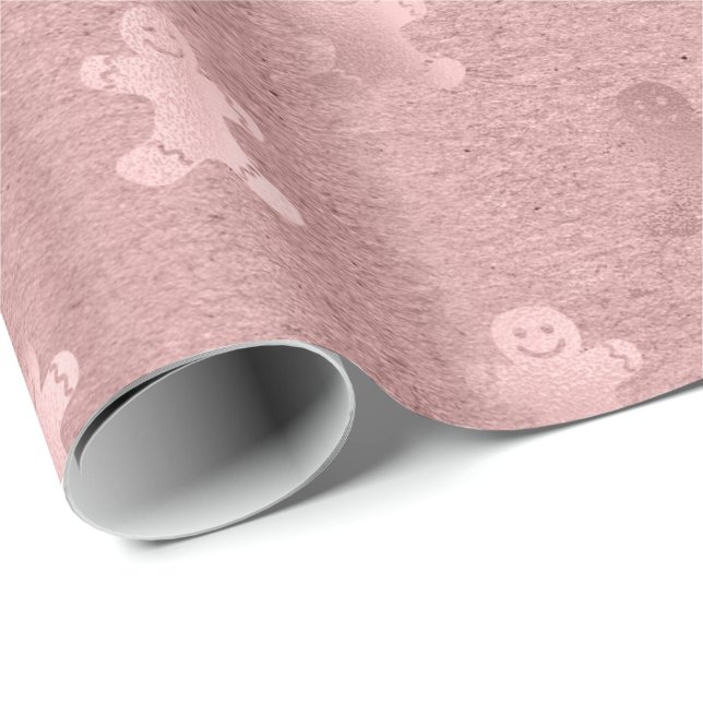 Cute rose gold Christmas gingerbread man pattern Wrapping Paper (Roll Corner)