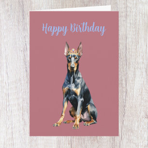 Cute Rose Gold Doberman Birthday Card