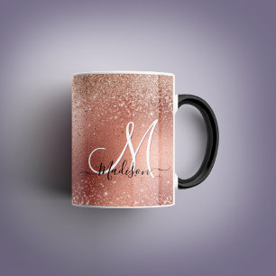 Cute rose gold faux glitter monogram mug