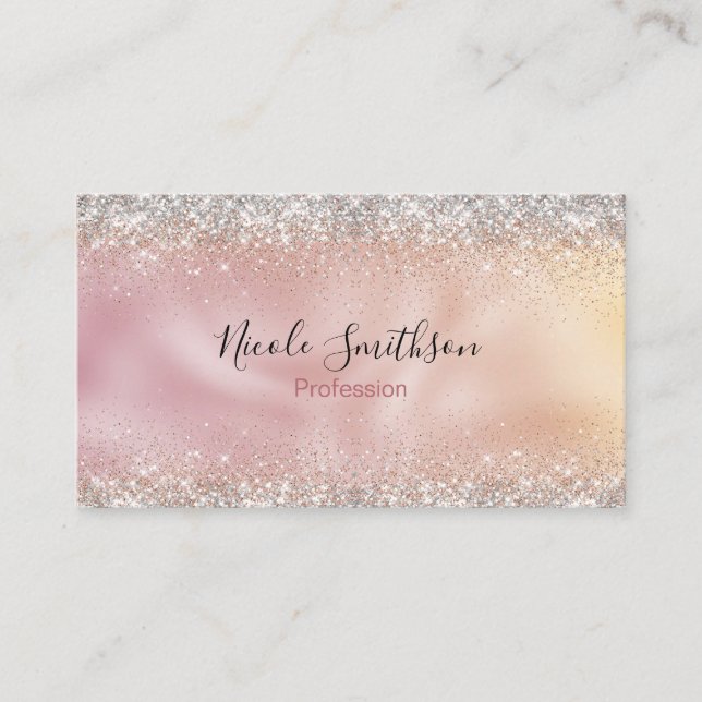 Cute rose gold faux silver glitter monogram appointment card (Front)