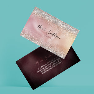 Cute rose gold faux silver glitter monogram business card