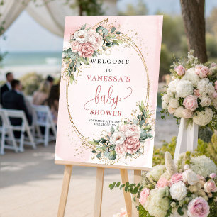 Cute Rose Gold Floral Baby Shower Welcome Sign