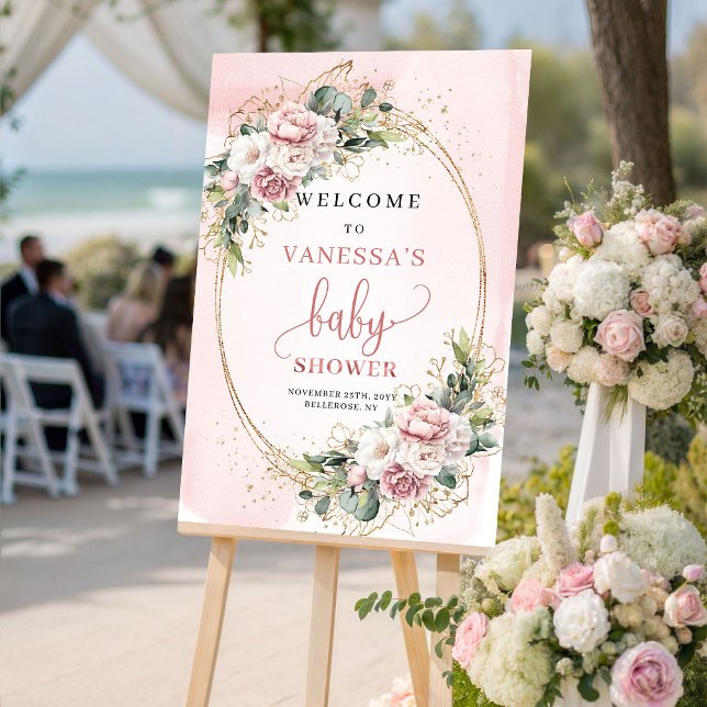 Cute Rose Gold Floral Baby Shower Welcome Sign (Cute Rose Gold Floral Baby Shower Welcome Sign)