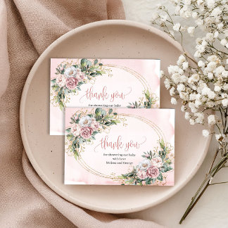 Cute Rose Gold Floral Greenery Thank You Card