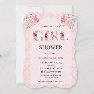Cute  Rose Gold floral letters Girl Baby shower  Invitation