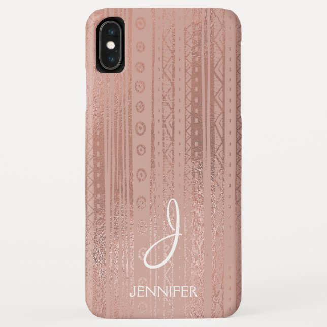 Cute Rose Gold Foil Boho Tribal Pattern Monogram Case-Mate iPhone Case (Back)