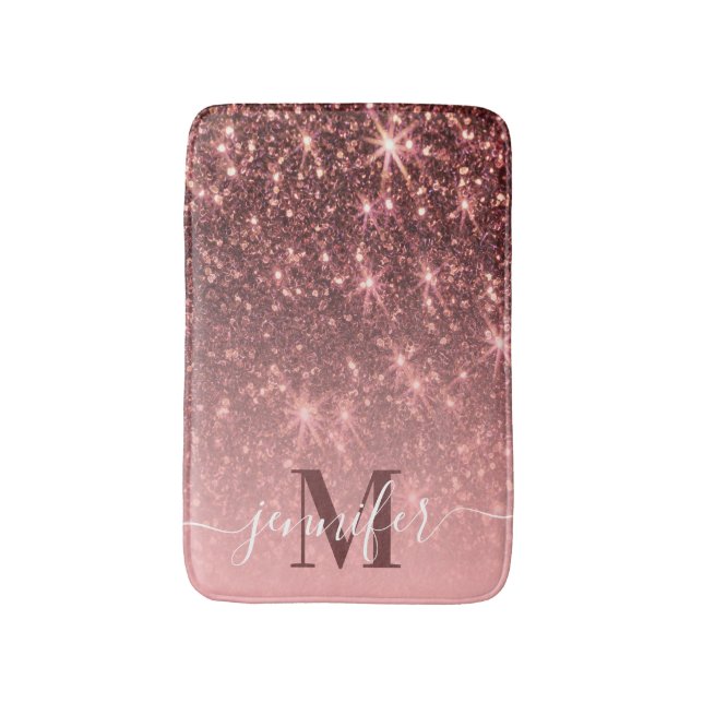 Cute Rose Gold Glitter Bath Mat (Front Vertical)