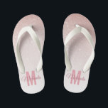 Cute Rose Gold Glitter Girly Pink Monogram Name Kid's Flip Flops<br><div class="desc">A cute modern and trendy rose gold glitter design that features a monogram initial as well as a customizable first name text design in script handwritten font. Makes a perfect bride or bridesmaid bachelorette party gift,  or a great gift for a girl's birthday.</div>