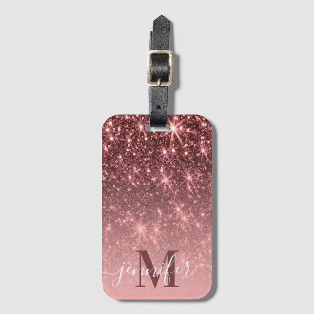 Cute Rose Gold Glitter Luggage Tag (Front Vertical)