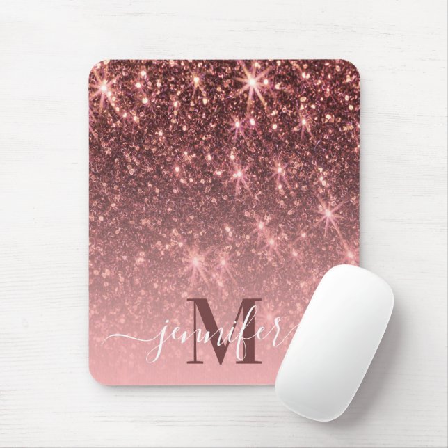 Cute Rose Gold Glitter Mouse Mat (With Mouse)