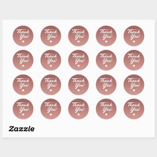 Cute Rose Gold Gradient Background Thank You Classic Round Sticker (Sheet)