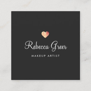 Cute Rose Gold Heart Black Beauty Consultant Square Business Card