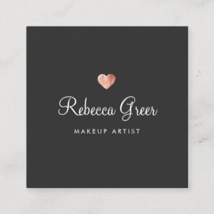 Cute Rose Gold Heart Black Beauty Consultant Square Business Card