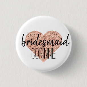 Cute Rose Gold Heart Bridesmaid Button Pin